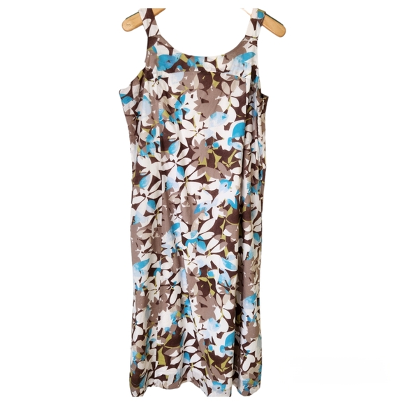 J. Jill Dresses & Skirts - J. Jill Midi Dress Summer Floral Print Straps Blue Aqua Brown White 16 Petite